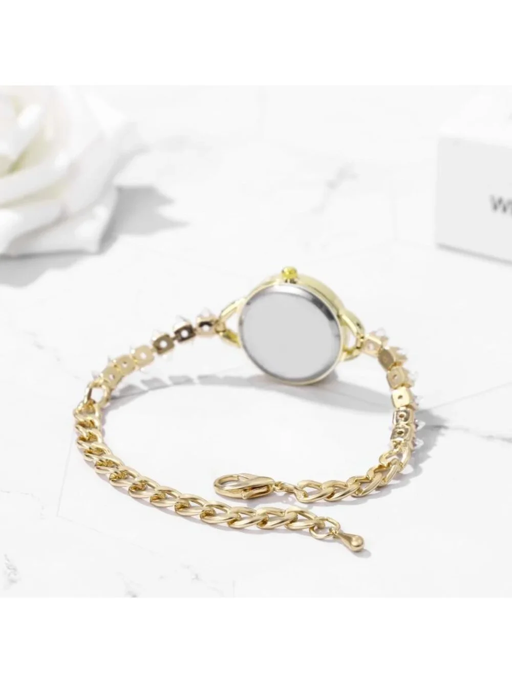 Women's Gold Analog Quartz Elegant Slim Strap Rhinestones Bracelet Wrist Watch